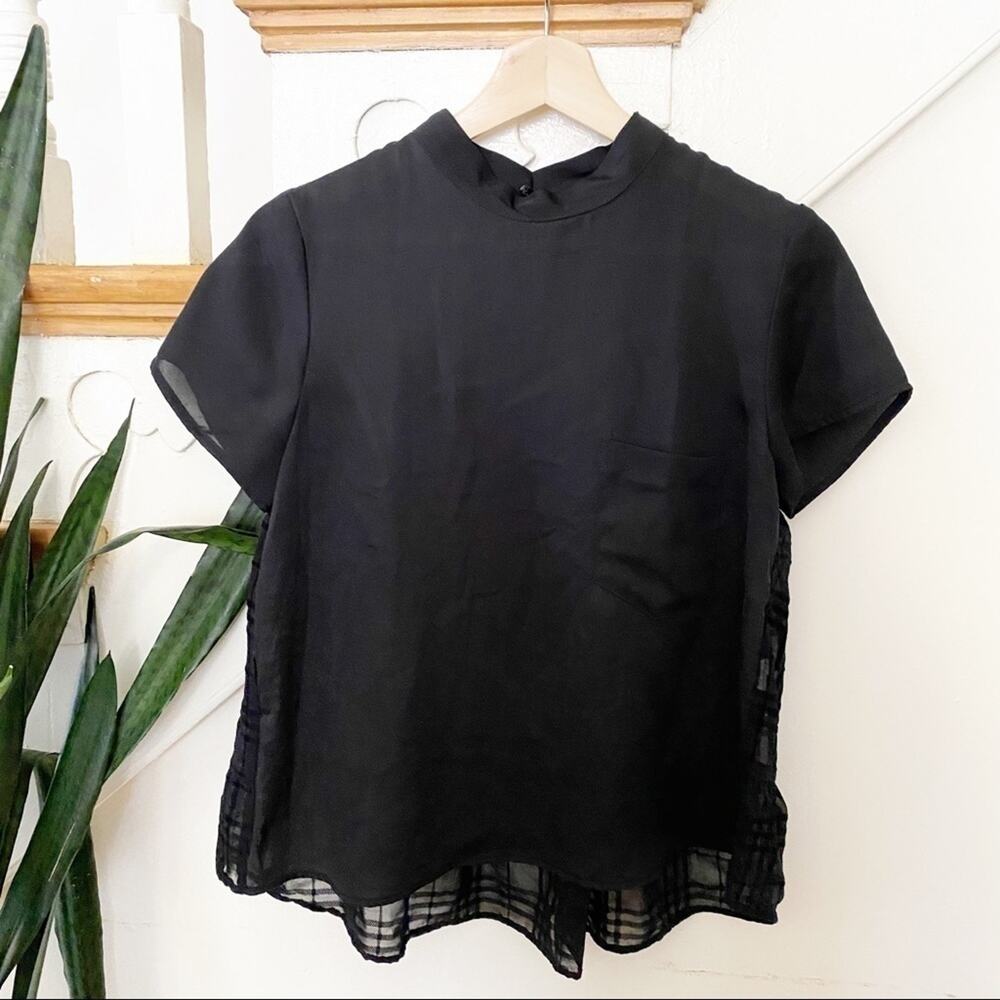ZARA black short sleeves blouse plaid back sz XS